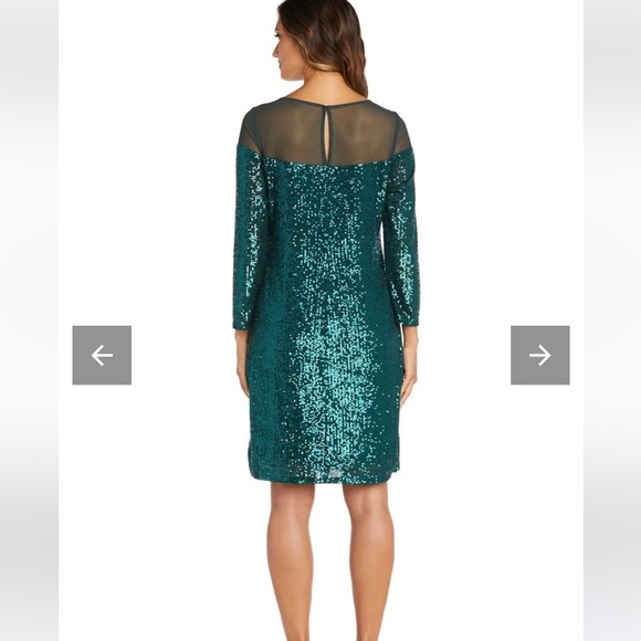 R&M Richards Short Sequin Emerald Slip On Cocktail Dress Size 14 - Picture 2 of 7